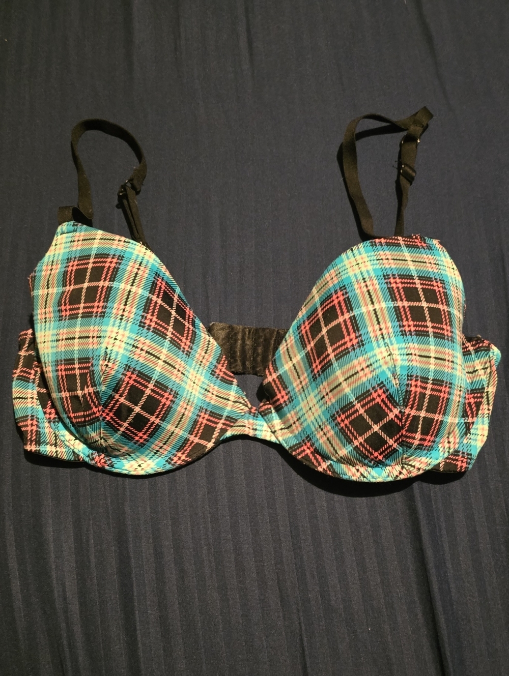 flirtitude Teal, Black & Pink Plaid Push-Up Bra